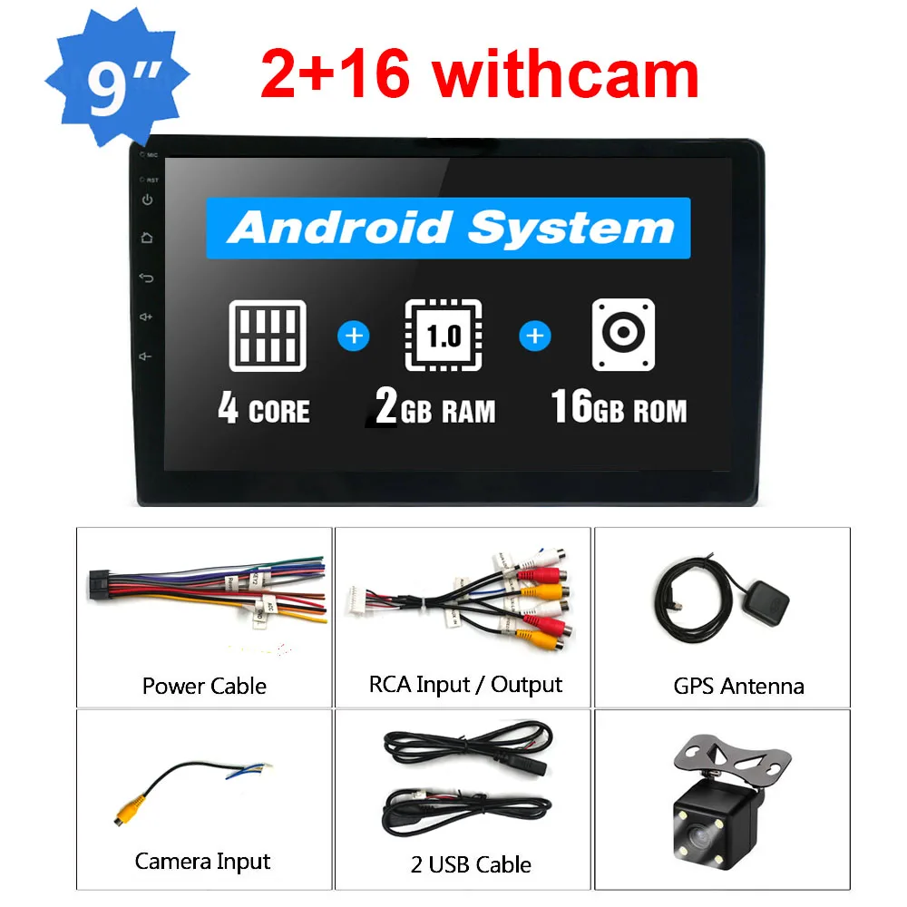 9/10. " 1 Din Android автомобильный Радио Универсальный четырехъядерный Автомобильный мультимедийный плеер gps навигация авто стерео wifi Bluetooth Зеркало Ссылка - Цвет: 9inch 2 16G cam