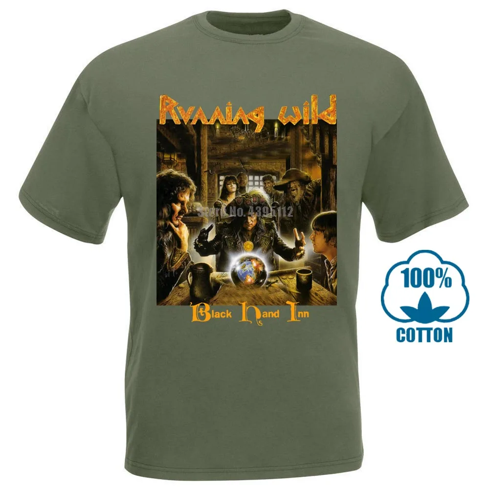 Футболка Running Wild Black Hand Inn(1994), черная футболка из хлопка, летняя Новинка, футболка с рисунком, 011185 - Цвет: Армейский зеленый
