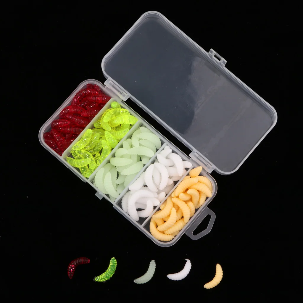 125Pcs Fake Maggot Fishing Soft Plastic Lures Set for Carp Bass-4 Colors