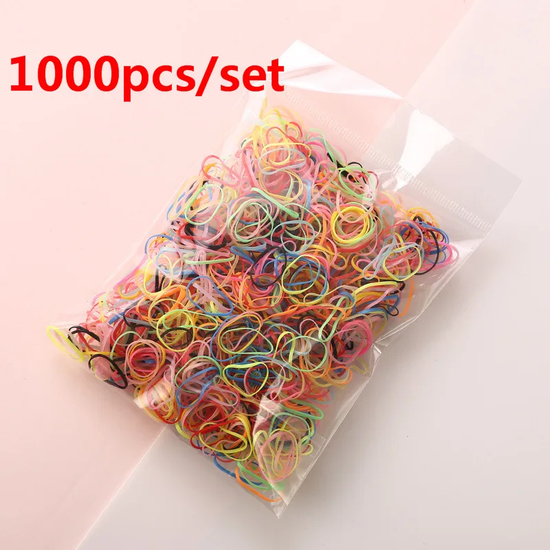 1000pcs 1000 шт цветные эластичные ленты для волос Детские головные канаты Детские держатели для волос кольцо детский конский хвост держатель резинка для волос - Цвет: 1000pcs