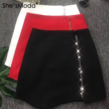 

She'sModa Diamonds Zipper Suit Fabric Spring Summer Women's A-Line Mini Skirt