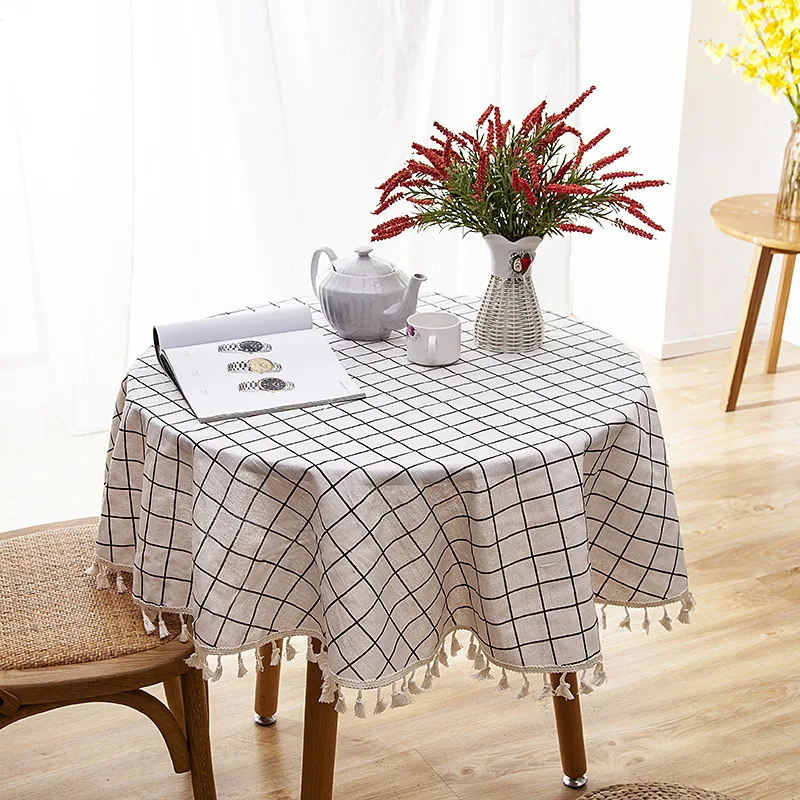 

Cotton Imitate Hemp Table Cloth Ins Northern Europe Round Tablecloth Printing Tassels Table Cloth Cover