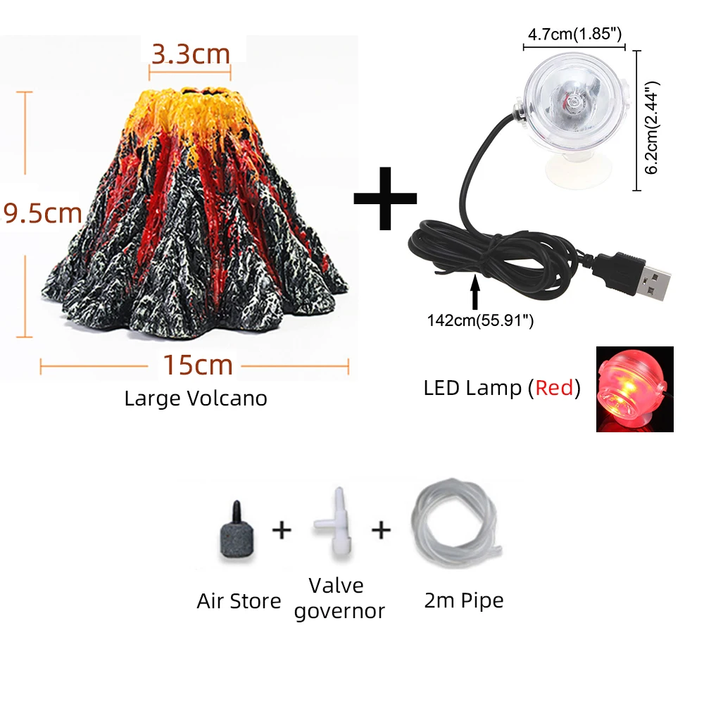 Volcano Kit(No Pump) Вулкан для аквариума орнамент воздушный насос с светодиодный светильник воздуха Камень барботер для аквариума украшения - Цвет: Volcano Kit(No Pump)