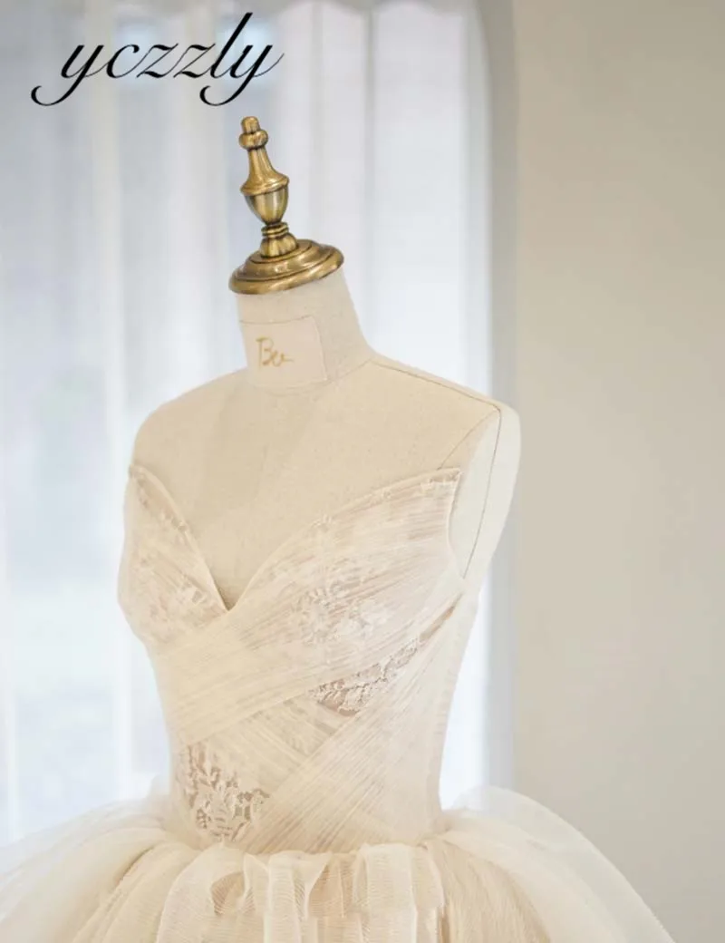 Robe De Mariee элегантное милое бальное платье принцессы Свадебные платья длинные кружевные плиссированные платья невесты цвета шампанского W202