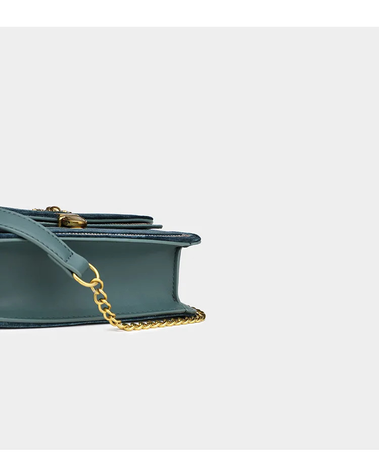 Black Blue Green Luxury Embroidered Velvet Handbag for Women Brand Gold Chain Shoulder Bags Female Small Bee Lock Cross body Bag (15)