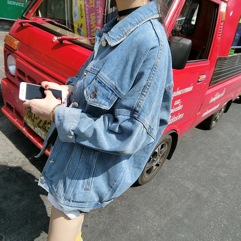 incredible  2018bf Wind Boyfriend-Loose-Fit Jeans Coat Women's Mid-length Large Size Cowboy Clothing Versatile 