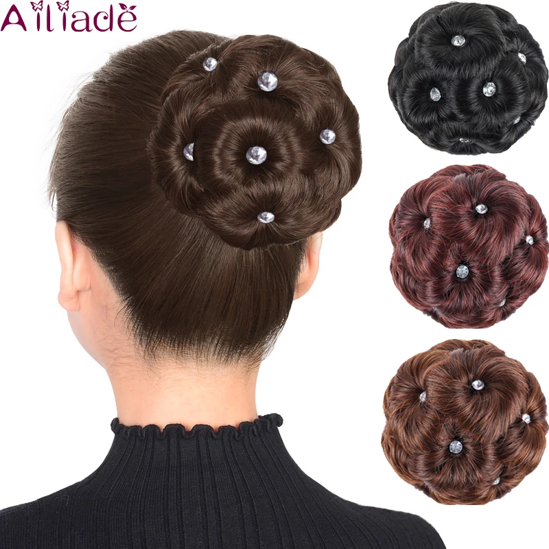 

AILIADE High-Temperature Fiber synthetic White crystal hair bun Claw clamp donut hair bag Chignon bun Hair Extensions chignon