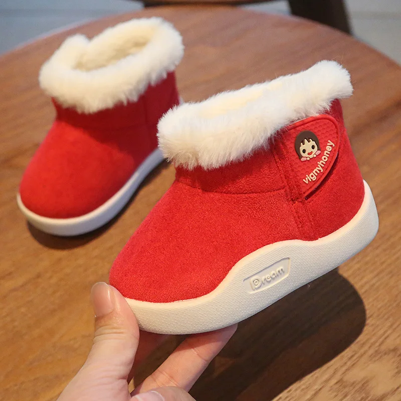 Ботинки для малышей зимние детские сапоги для девочек детская обувь для девочек и мальчиков, теплая плюшевая уличная детская обувь, botas, детская Нескользящая хлопковая обувь, zapatos - Цвет: D11red