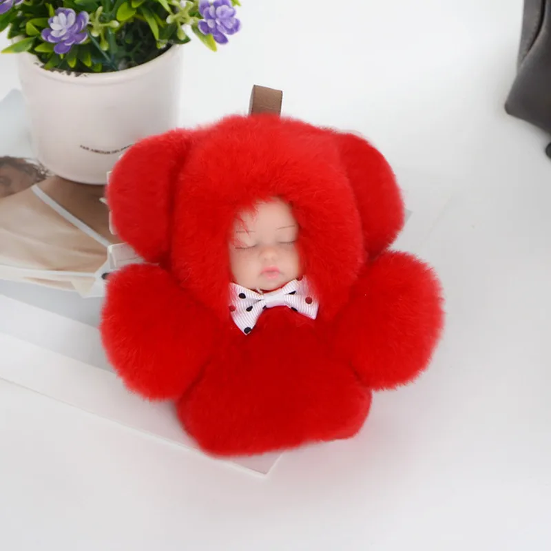 red Мода милый спальный Бант Детская кукла брелок из искусственного меха кролика коробка брелок пушистый брелок с помпоном Подарки для женщин и девочек - Цвет: red