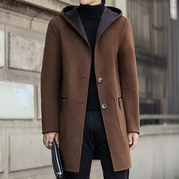 

High Quality 80% Wool Double-sided Coats Gotica Hooded Vogue 2020 Vintage Long Trench Coats For Mens Overcoats Reversible Cloth