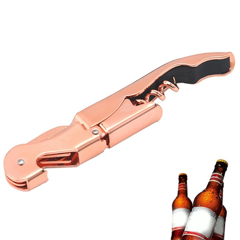 Sacacorchos de oro rosa, abridor de botellas de vino y cerveza, utensilios  de cocina multifunción, Accesorios de Vino de acero inoxidable