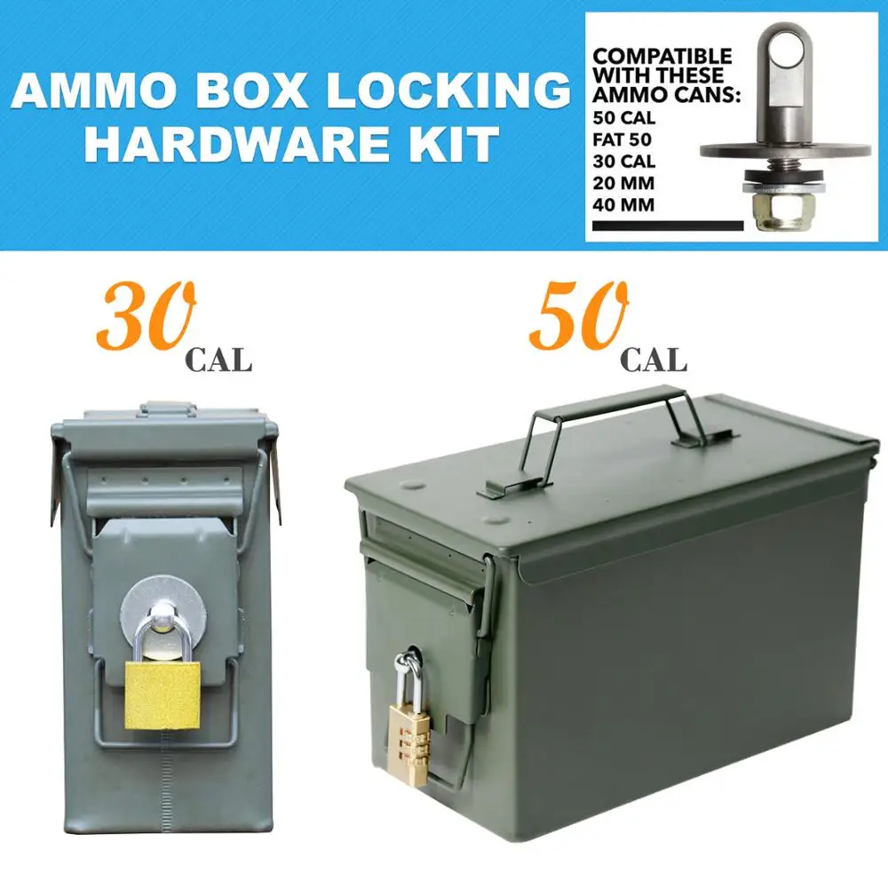 No box,Bolt 50 Cal Ammo can Steel Gun lock Ammunition Gun safe box Hardware  Kit Military Army lockable case 40mm Pistol Bullet