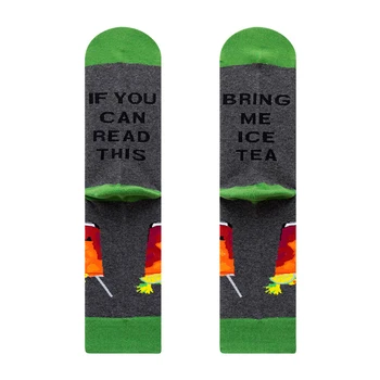 

1pair Autumn Winter Funny Cute Cartoon Cotton Blend Christmas Halloween English Words Print Women Socks Gifts Fashion Soft Food