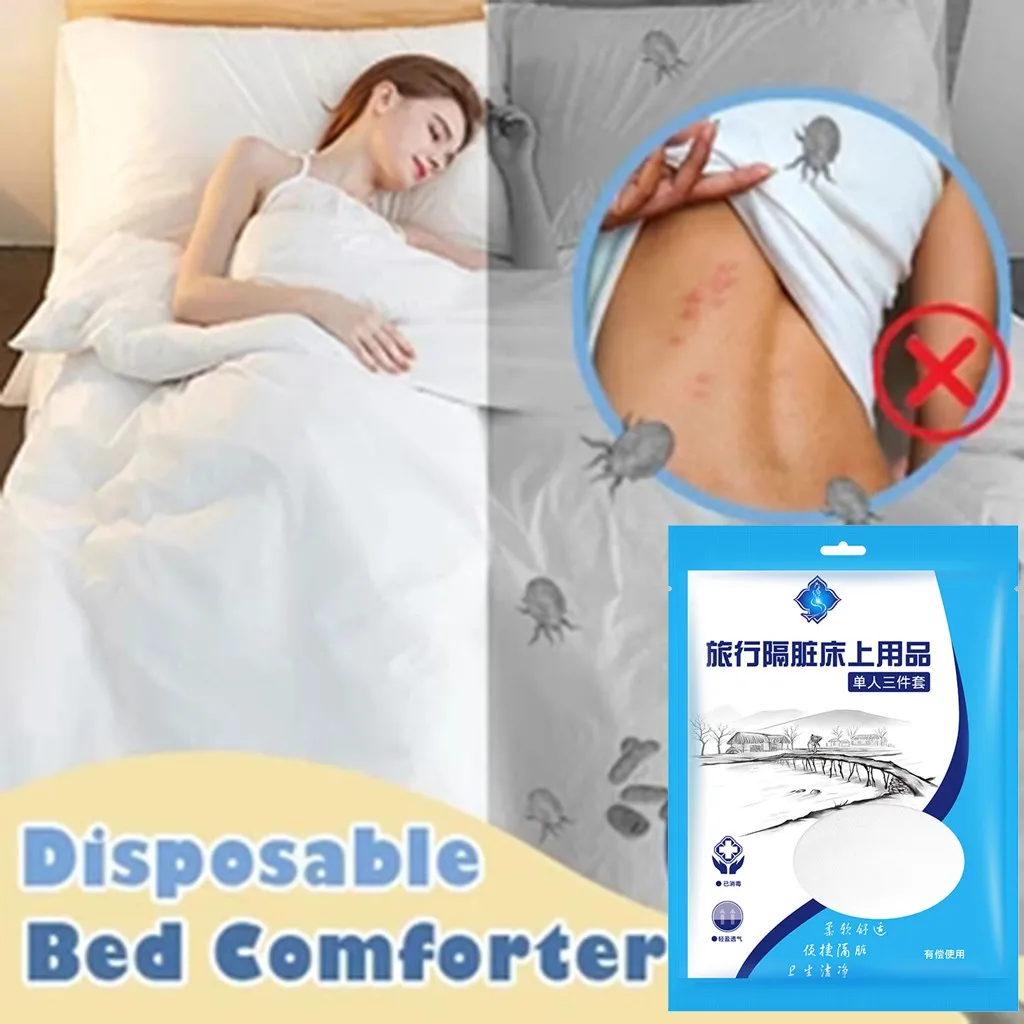 Комплект постельного белья одноразовый из 4 предметов нетканого материала для