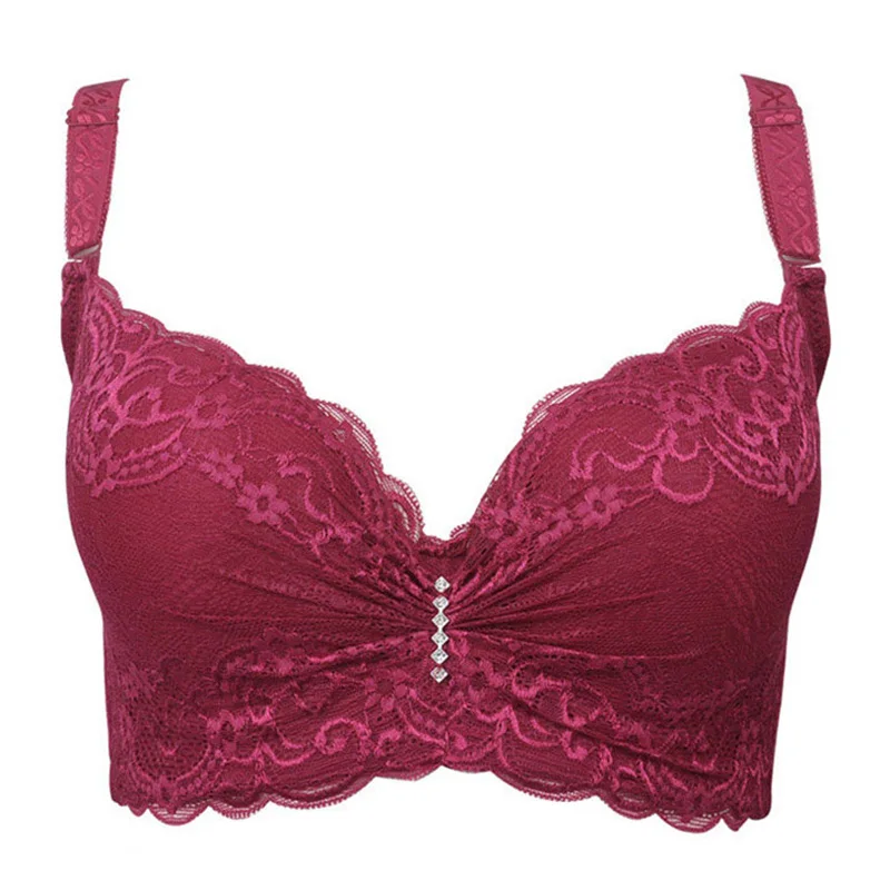 Wine red Горячая Новые Sexy Ladies Большой Размер 3/4 Кубка Кружева Push Up бюстгальтер Женщины Черный Глубокий V Бюстгальтеры Bralette Белье Большая Чашка горячей продажи - Цвет: Wine red