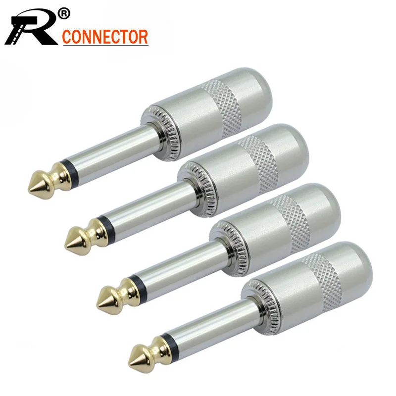 100pcs/lot 1/4 inch Plug Jack 6.35mm Mono Male Connector Gold Plated Guitar Effects Pedal Microphone Connector