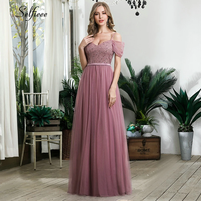 Elegant Laides Party Dress A-Line V-Neck Spaghetti Straps Sequined Short Sleeve Maxi Women Dress Sparkle Formal Gown Robe Femme