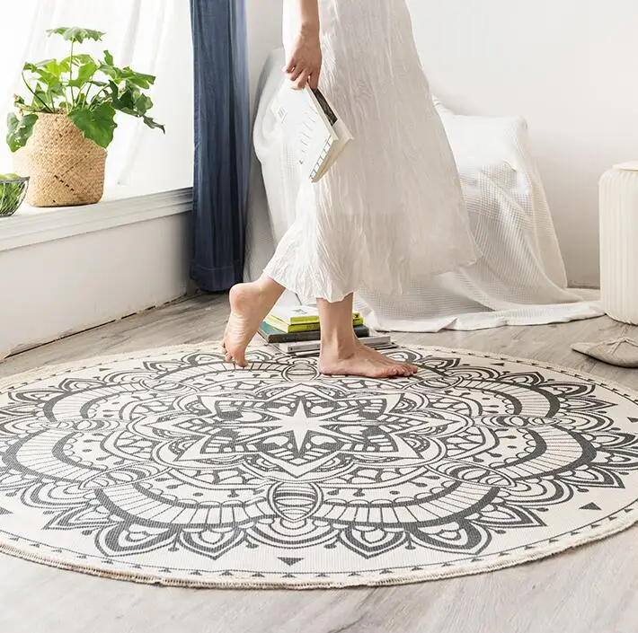 Скандинавский марокканский круглый ковер для спальни Boho Tassel хлопковый ручной