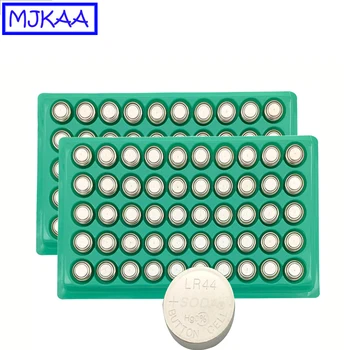 

MJKAA Hot Sale 100pcs LR44 AG13 1.55V Alkaline Button Cell Battery SR44SW SP76 L1154 RW82 RW42 357A A76 303 Coin Batteries