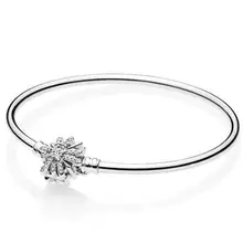 Подлинный 925 пробы серебряный браслет Сверкающая Звезда с кристальной застежкой змейка браслет цепочка Подходит бисера Шарм Diy ювелирные изделия