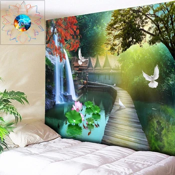 

Boho Decor Psychedelic Tapestry Flowers Mandala Wall Tapestry Wall Hanging Lotus Pond Scenery tapiz pared tela grande gobelin