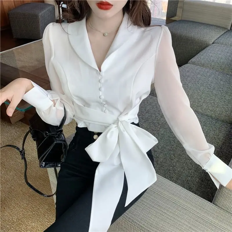 Shirts Women Solid Turn-down Collar Ins Abdomen Cropped Leisure Korean Style Fashionable Ladies Blouses Long Sleeve Stylish Chic