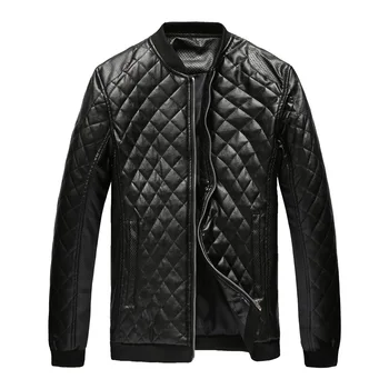 

Men's Leather Jacket 2020 Autumn Winter Mens Casual Covercoats PU Leather Coats Diamond-type Lattice Fashion Jackets Men Clothes