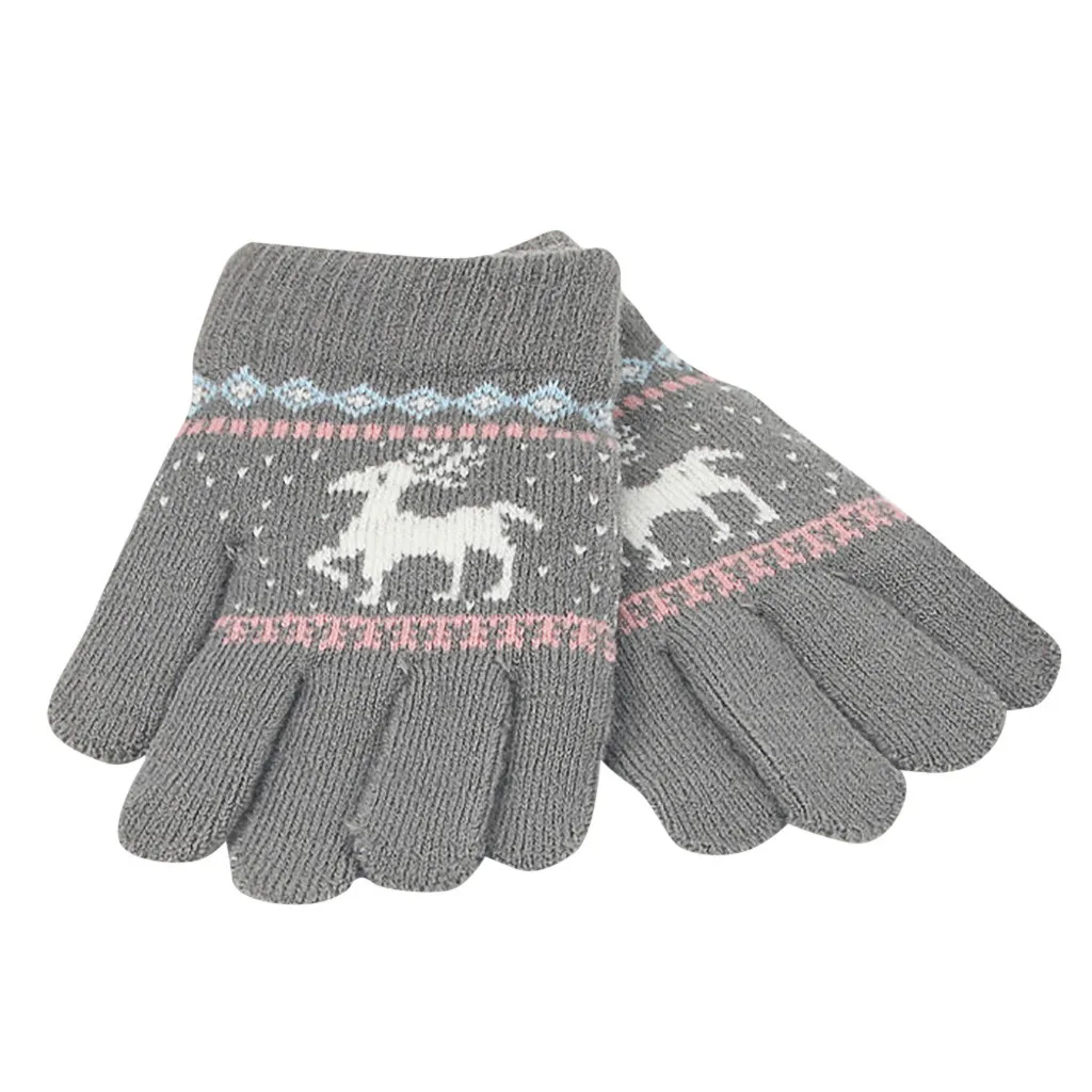 Стильные Детские зимние милые перчатки для девочек, перчатки для мальчиков, Детские кашемировые Рождественские перчатки с оленем, вязаные теплые перчатки, магические перчатки - Цвет: Gray