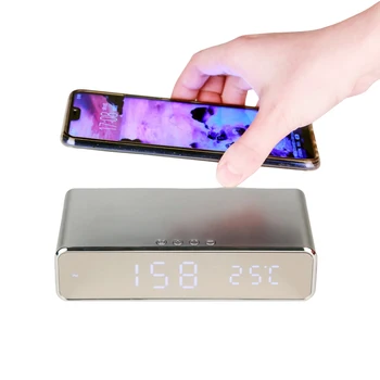 

LED Digital Alarm Clock With Qi Wireless Charging Pad Time Date Temperature Display Wireless Charger for Mobile Phone Clearance
