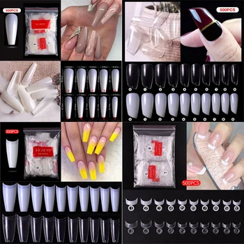 

500Pcs False Nails Tips Clear Natural Transparent Nail Art Tips Fake Nails Full Cover Designs Manicure Tools Nail Accessories