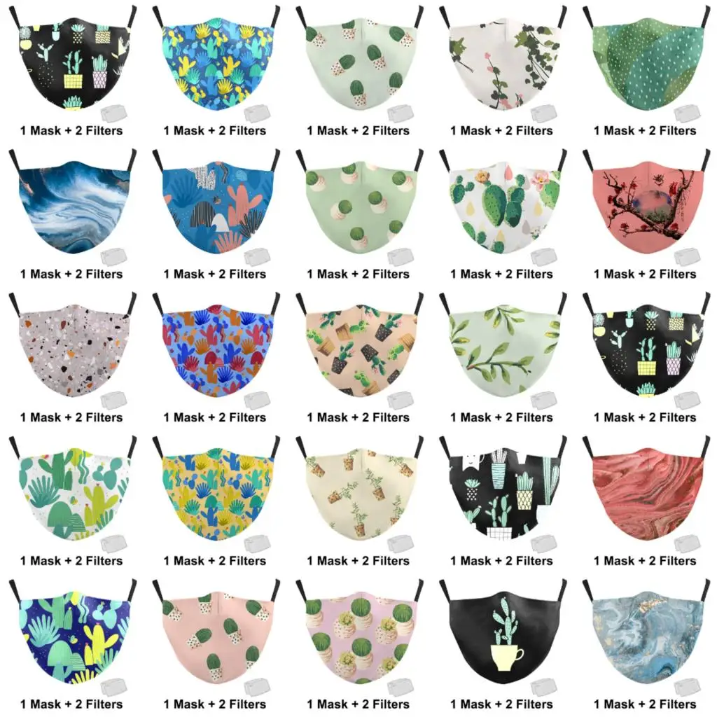 PM2.5 Filter Classic Oil Draw Print 3D Face Mask Fashion Adult Reusable Washable Fabric Women Masks