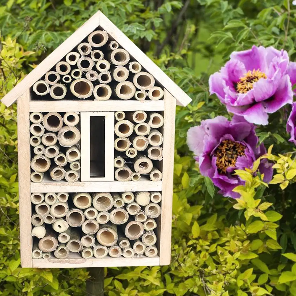 Пчелиный дом бамбуковый пчелиный улей для одиночных пчел украшение для дома, сада ручной работы из соснового дерева поддержка дропшиппинг