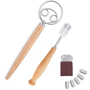 

Bread Lame and Danish Whisk Set-Stainless Steel Bread Scoring Tool with Leather Protect Cover Blades Danish Dough Hook