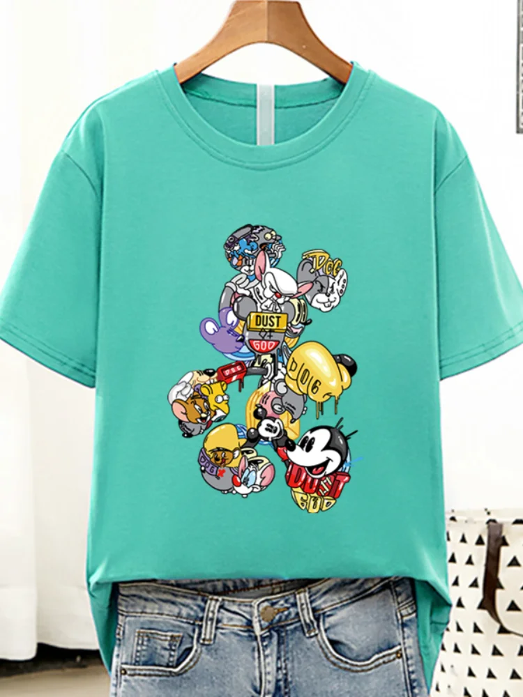 Disney Colorful Mickey Mouse T Shirt Women 2021 Summer Tshirt Graphic Tee Cool Women T-shirt Female Tee Shirt 90s Aesthetic Tops