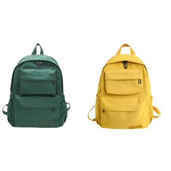 

ASDS-2pcs Ladies Travel Nylon Waterproof Backpack Teen Schoolbag Casual Campus Style Backpack - yellow & green