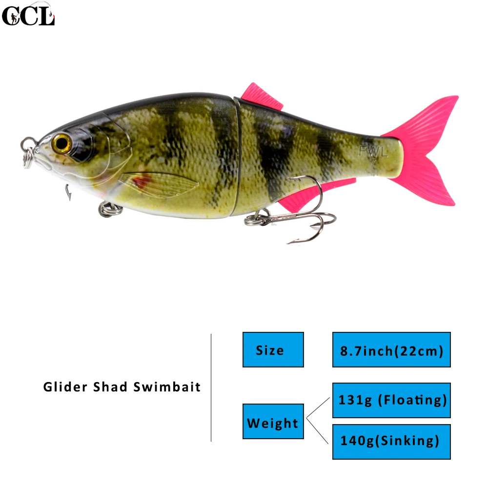 CCLTBA 8 7 дюймов Glider приманки для басов искусственные Shad Swimbait Соединенные