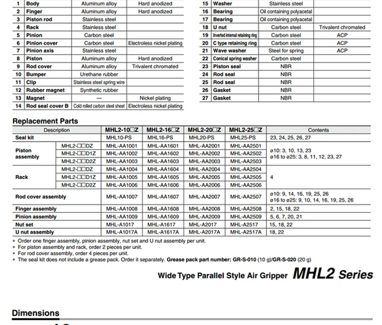 MHL2-10D1 MHL2-25D2 SMC на ширине подвижных зажимных челюстей пневматический палец MHL серии
