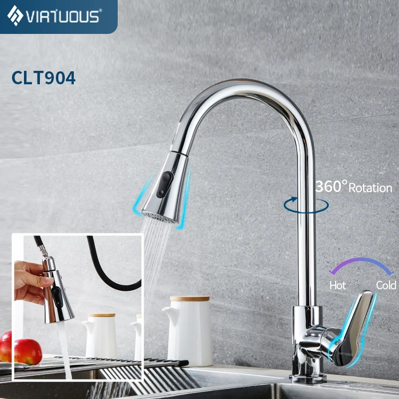 CL-T904 Copper VIRTUOUS CL-T912 смеситель для кухни смесители для кухни 2 режима Распыления Воды Выдвижной поворотный 360 градусов из нержавеющей стали кран и смеситель для кухонной раковины - Цвет: CL-T904 Copper
