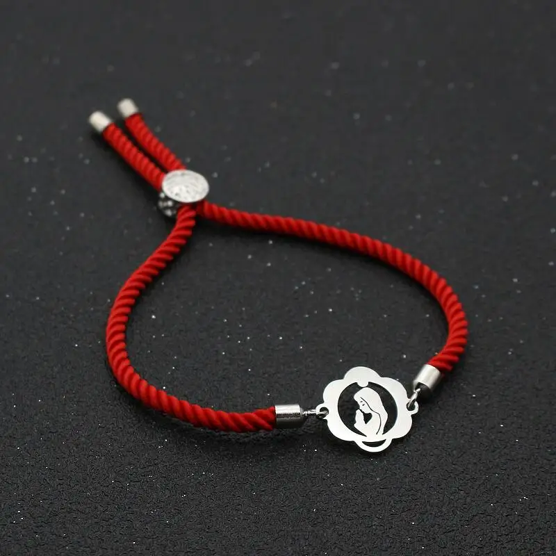 Cute Bear Stainless Steel Virgin Mary Maria Bracelet Lucky Red Thread Rope Adjustable Charm Bracelets For Women Men Jewelry Gift - Image 6
