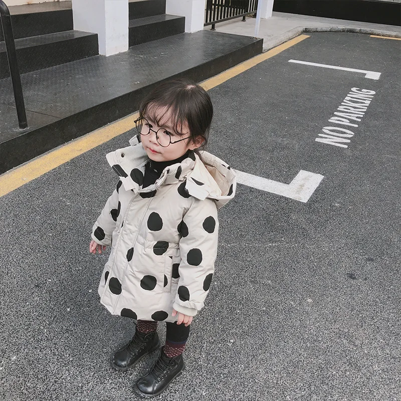A mu hou New Style Dotted Girls' Cotton-coat Winter Style Korean-style Hooded Small CHILDREN'S Hand Cotton Children Cotton
