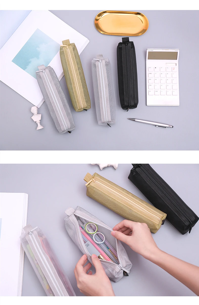 Простой прозрачный сетчатый пенал сетка прозрачная креативная канцелярская сумка для хранения пенал