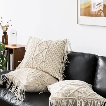 

Cotton Rope Macrame Hand-Woven Cotton Bohemia Style Thread Pillow Covers Geometry Cushion Covers Home Decor Wholesale 45*45cm