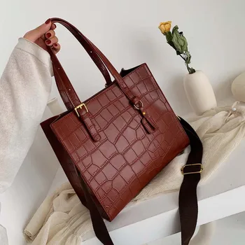 

2020 New Style Autumn and Winter Shoulder Book Bags Female Large-Capacity Alligator Print Handbag Textured Shoulder Bags
