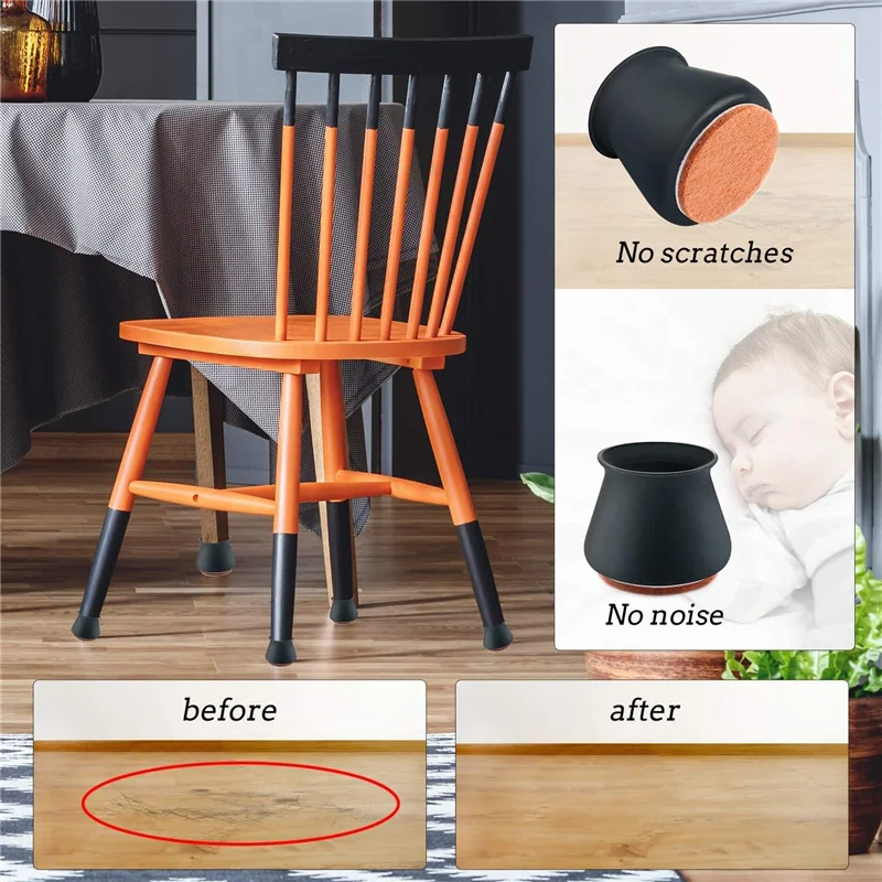Chair Legs Protectors Table Foot Cover Silicone Chair Caps with Felt EVA Pads for Protecting Floors from Scratches and Noise #30