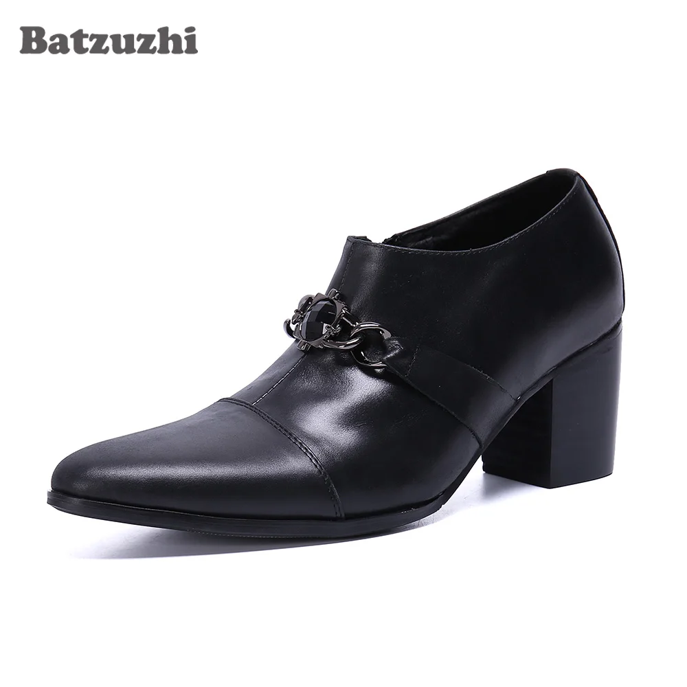 Batzuzhi Fashion Party Boot Men Pointed Toe Soft Leather Ankle Men Boots 7cm High Heels Slip on Business  Bota Masculina! US6-12