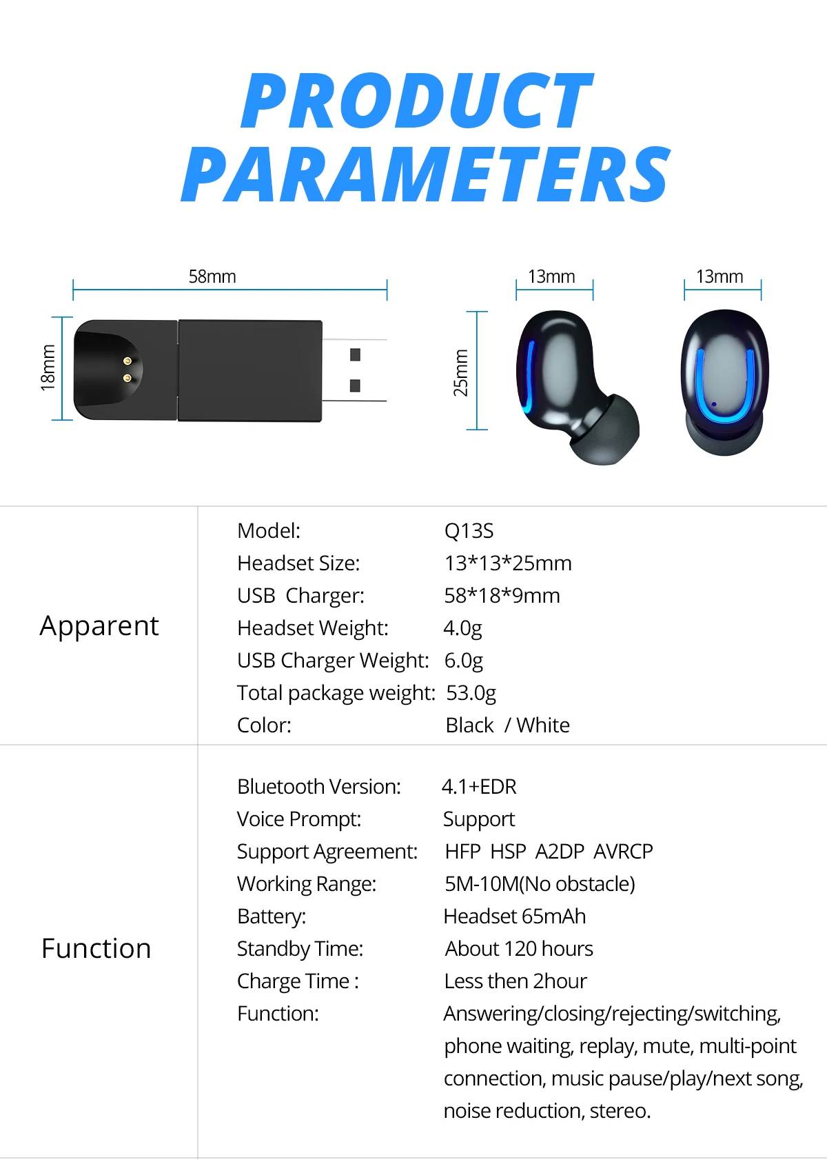 FONKEN Bluetooth беспроводные наушники USB зарядка портативный Bluetooth наушник с микрофоном одиночный наушник для мобильного телефона