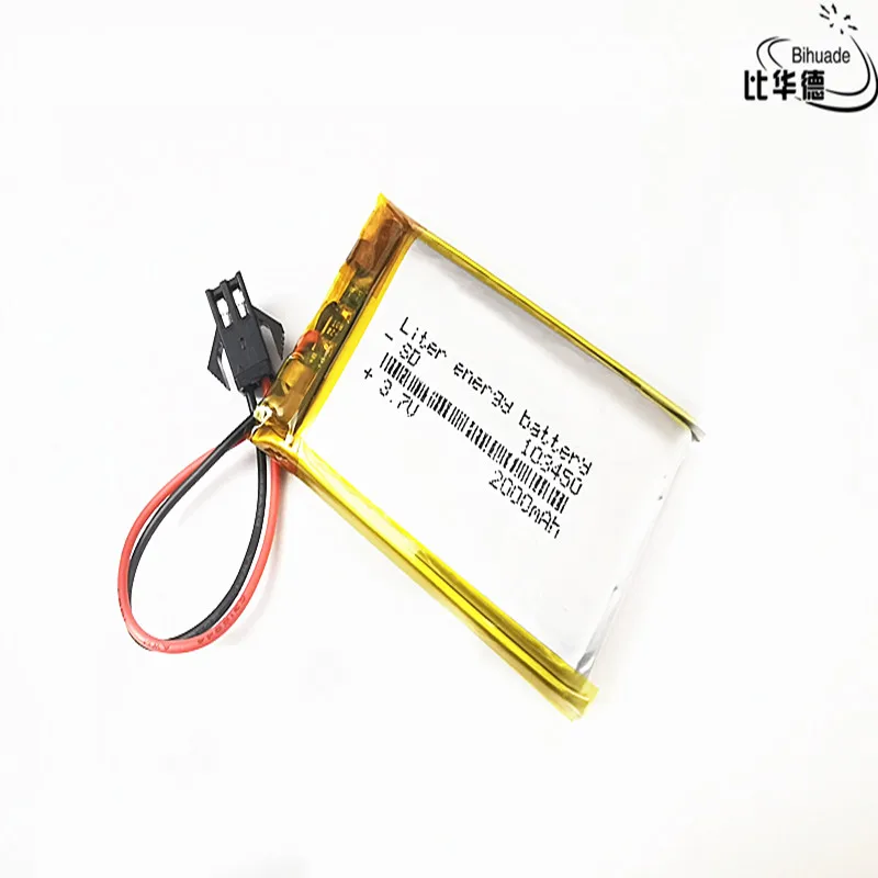 SM 2,54 мм 2Pin литиевая батарея 3,7 V, 2000mAH 103450 полимерный литий-ионный/литий-ионный аккумулятор для планшетных ПК банк, gps, mp3, mp4