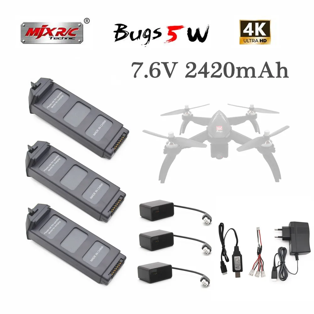 Обновленная батарея 7,6 V LiPo для MJX R/C Bugs 5W B5W 4K RC Quadcopter запасные части 7,6 v 2420mAH батарея дрона для X5 Pro