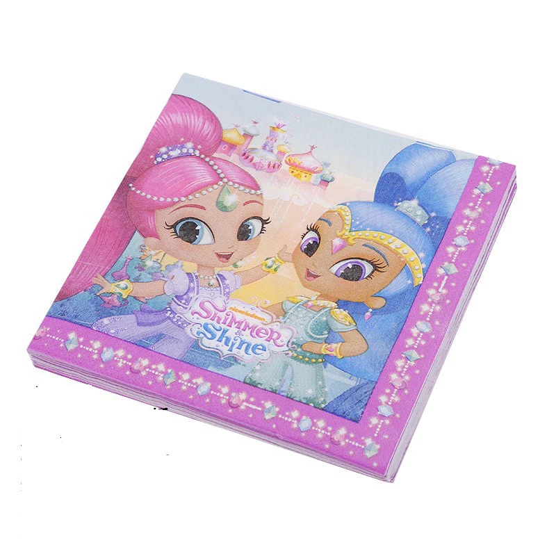 Shimmer& Shine одноразовая посуда для вечеринки на день рождения/тарелки/салфетки/подарочные пакеты/любимый душ для детей, товары для домашнего декора - Цвет: 20pcs napkins