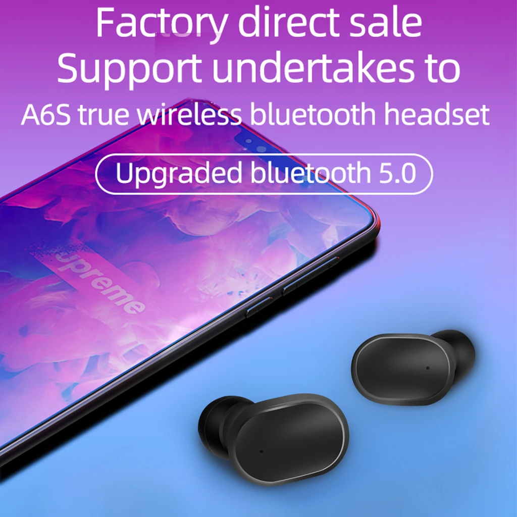 A6S Bluetooth Headsets For Redmi Airdots Wireless Earbuds 5 0 TWS Earphone Noise Cancelling Mic for Xiaomi iPhone Huawei Samsung